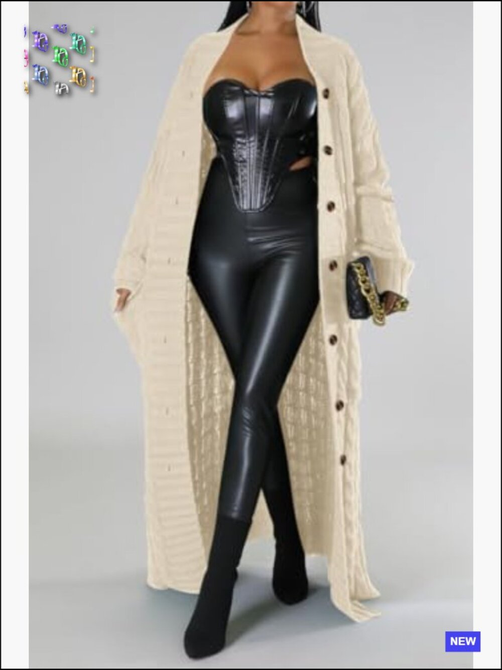 Chunky Cable Knit Cardigan Oversized Long Maxi Duster with Pockets - Picture 6 of 7